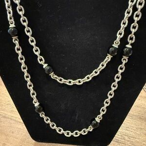 Judith Ripka Sterling textured cable link necklace with onyx stations